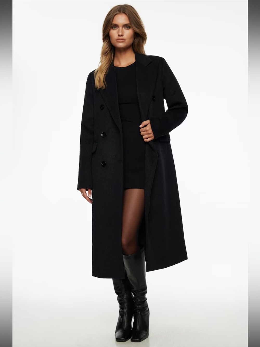 Womens Black Double-Breasted Coat